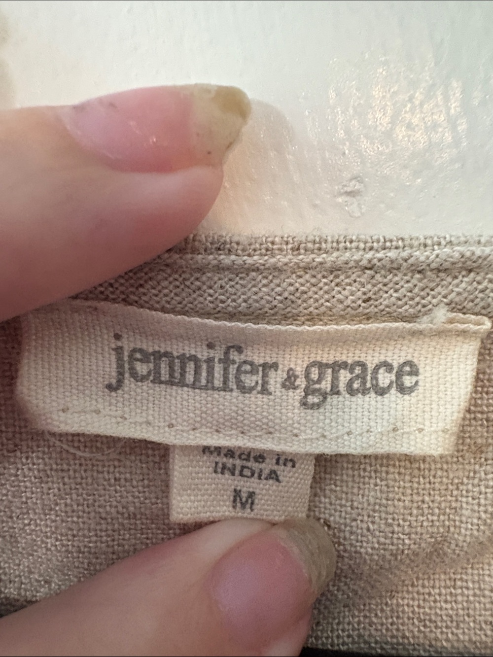 Jennifer &Grace Women's Beige Button-Front Linen Dress with Tie Sleeves - Picture 3 of 9